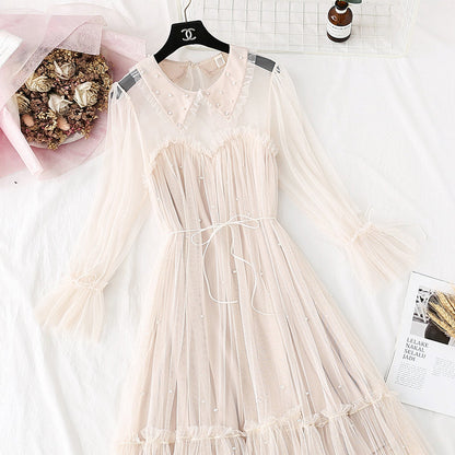 Mesh dress gentle super fairy loose doll A-line skirt  4372