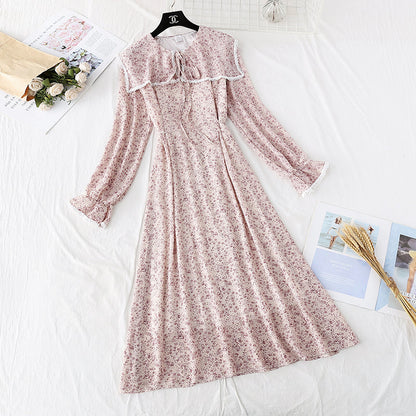 French retro floral lace up waist slim temperament long skirt  3924
