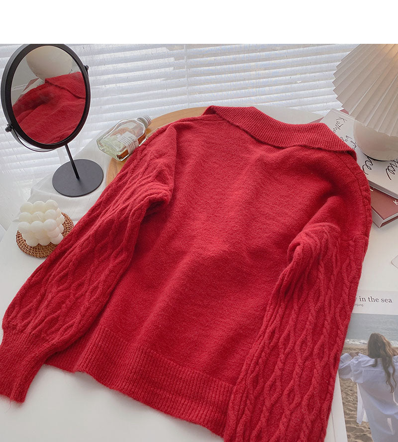 Pearl button vintage twist sweater cardigan coat  5966
