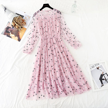 French letter printed long skirt fairy super fairy series  3936