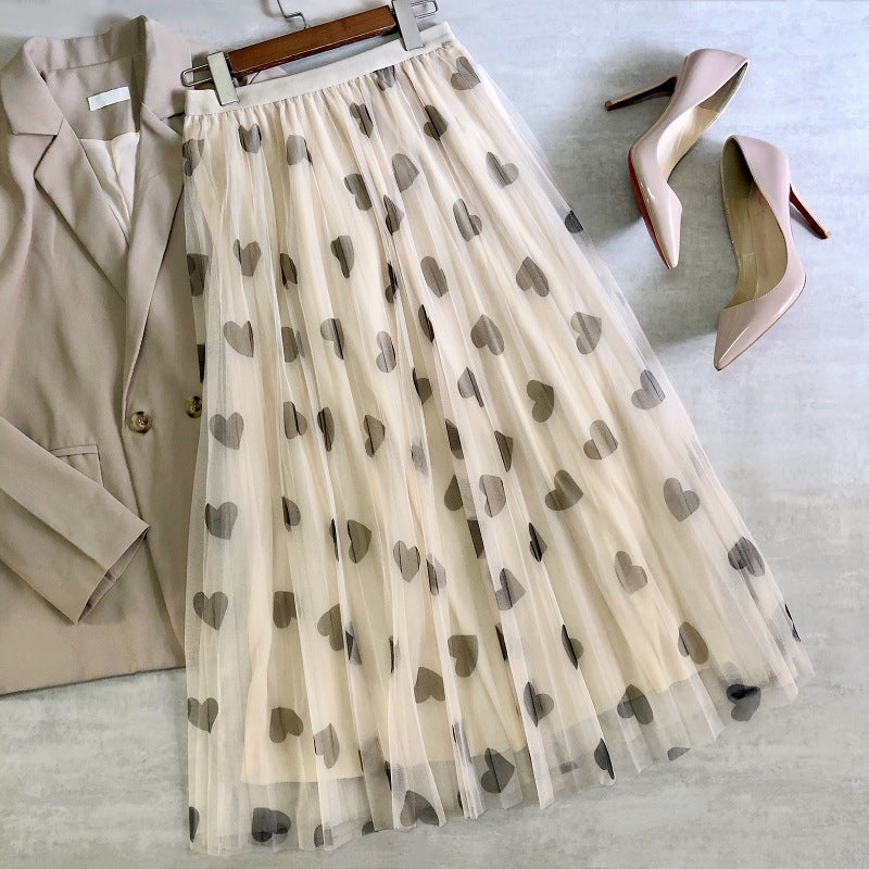 Fairy dress with love print, casual pleated skirt  3706