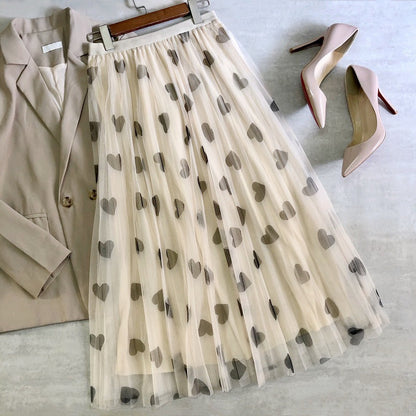 Fairy dress with love print, casual pleated skirt  3706