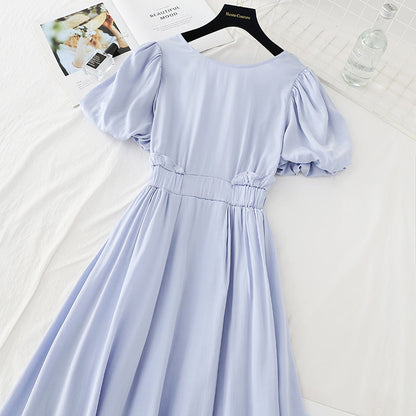 Cotton linen dress with thin waist and gentle style  4185