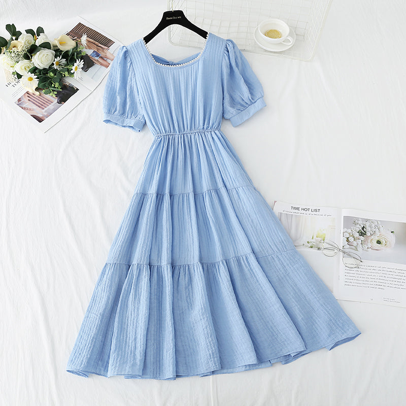 French square neck cotton linen dress  4275
