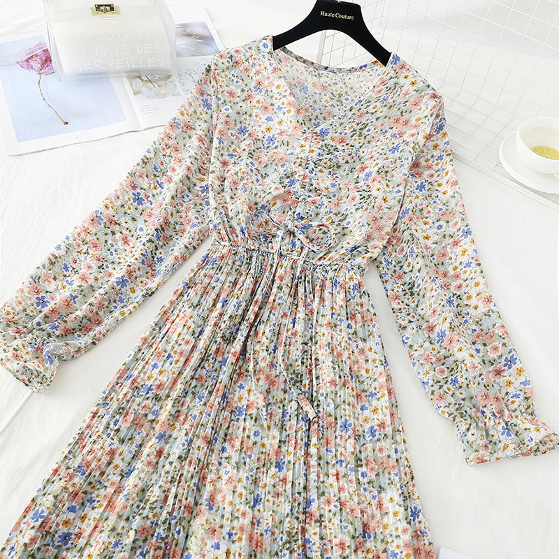 Lace up pleated waist for thin Pleated Chiffon Skirt  3874