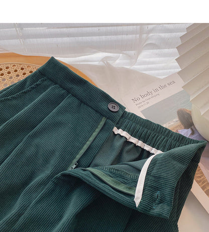 Hong Kong style leisure solid color high waist corduroy dress  5776