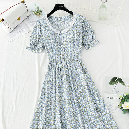New medium length chiffon skirt with short sleeves is thin and gentle  4864