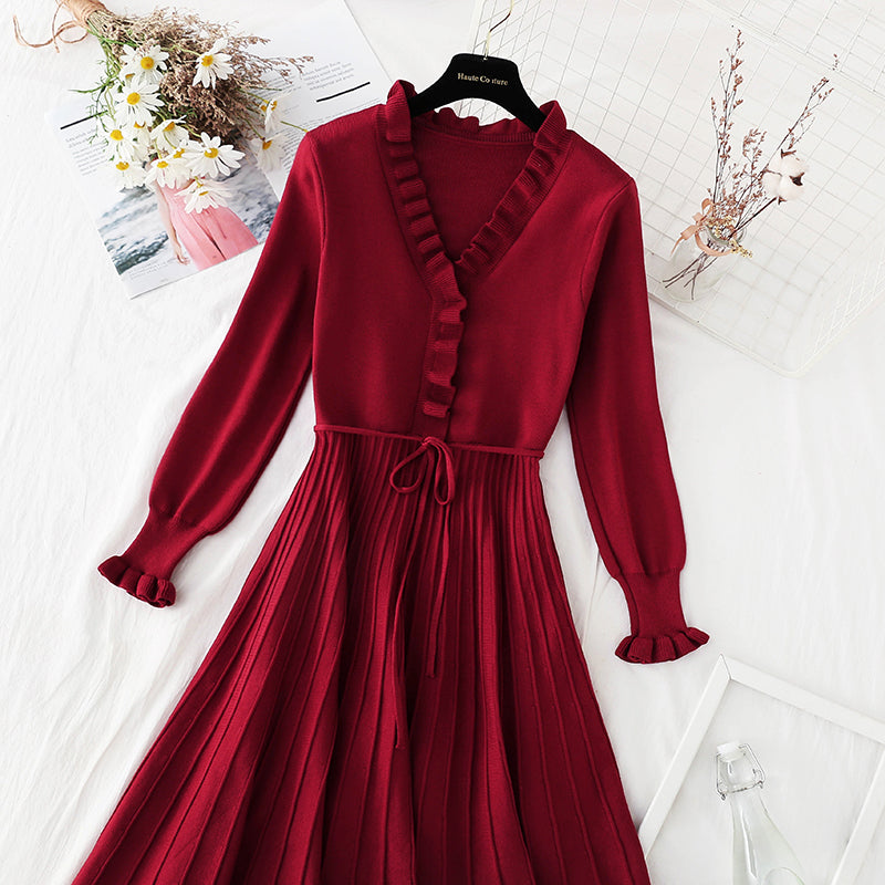 Slim lace up Knit Skirt over the knee style Christmas skirt  4071