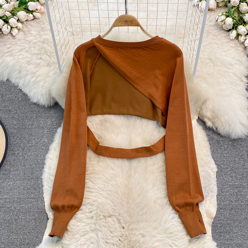 Pure suspender dress half Knitted Blouse two-piece set  3759
