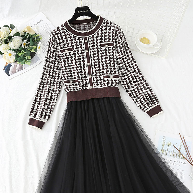 Mesh skirt knee bottom dress  4415