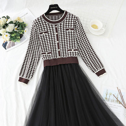 Mesh skirt knee bottom dress  4415