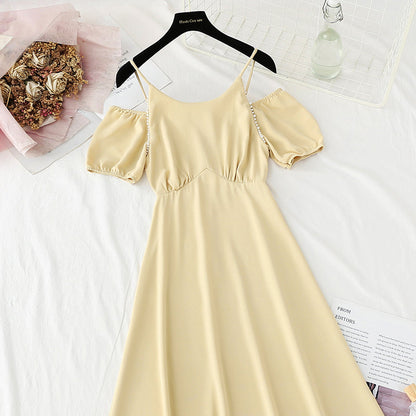 New French pearl shoulder strap temperament small skirt  4228