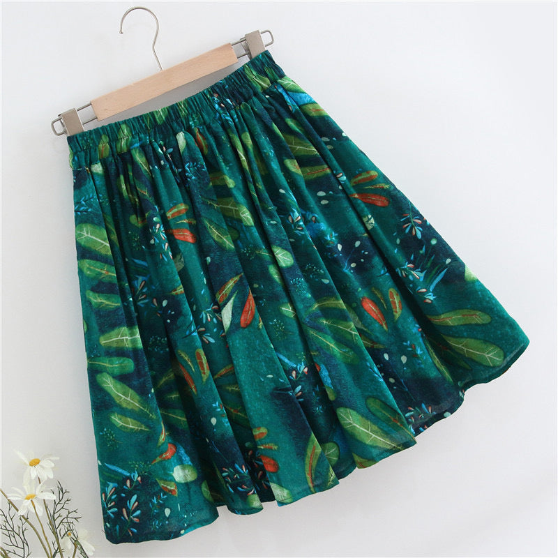 Spring and summer, A-line skirt, high waist little floral skirt  3585
