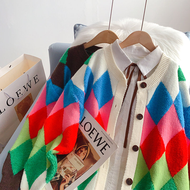 Contrast Lingge sweater coat cardigan design top  5249