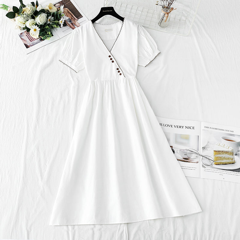 New tea break waist Cotton Linen Skirt long A-line skirt  4253