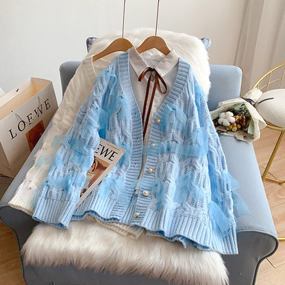 Design three-dimensional heavy industry bow sweater coat  5245