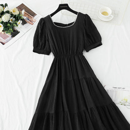 French square neck cotton linen dress  4275