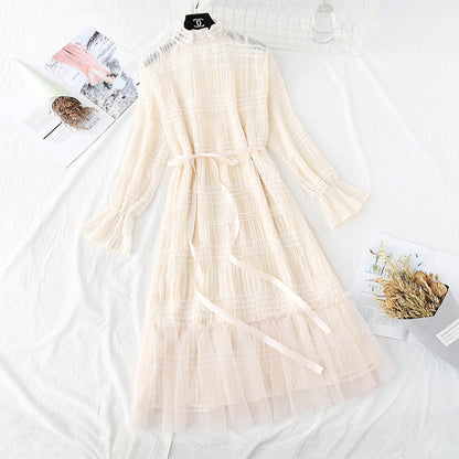 Gentle wind wood ear Chiffon bottomed long skirt temperament  3987