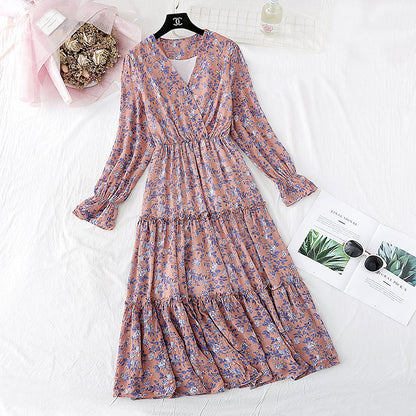 Slim retro floral skirt medium length  3996