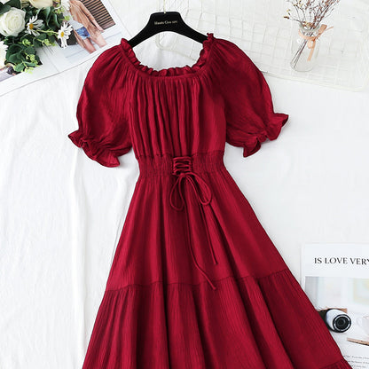 New tea break waist Cotton Linen Skirt long A-line skirt  4251