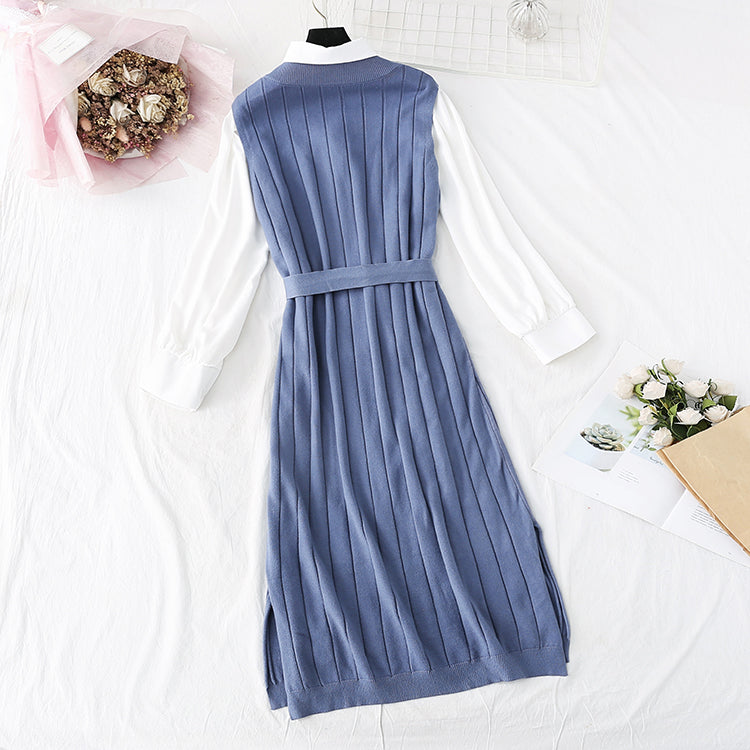 High necked Royal sister wind inner tie knit dress  4492