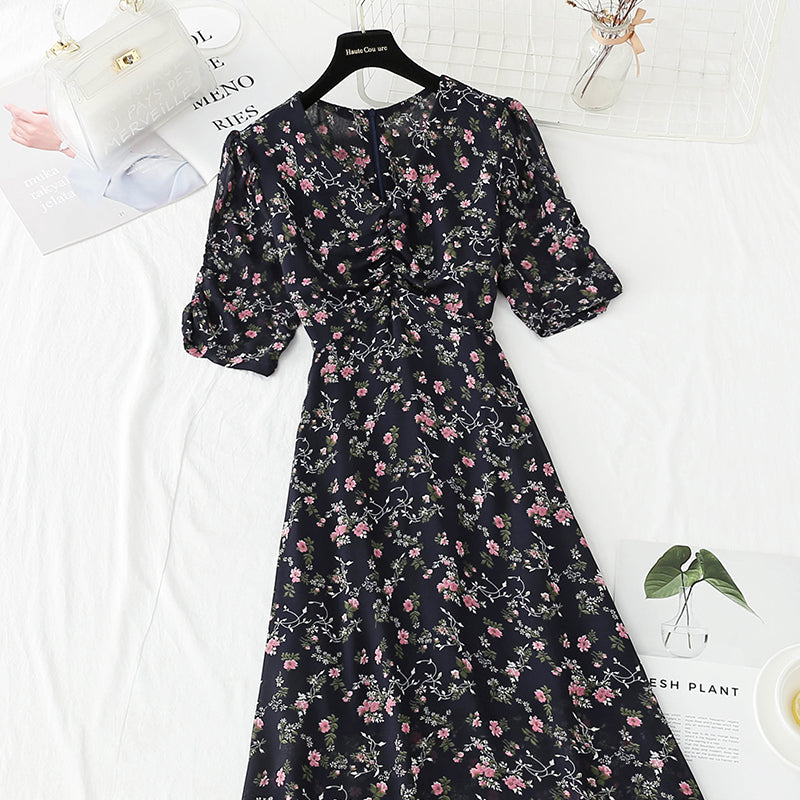 French retro first love sweet floral skirt temperament small skirt  4237