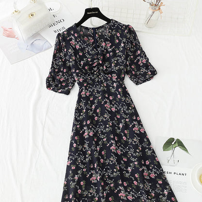 French retro first love sweet floral skirt temperament small skirt  4237