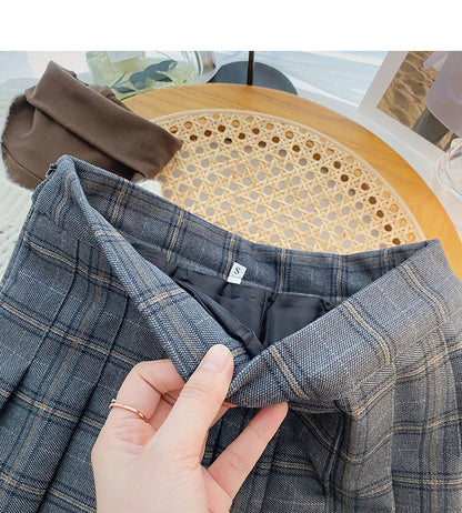 Slim and slim design lattice high waist A-line skirt  5485