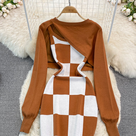 Pure suspender dress half Knitted Blouse two-piece set  3759