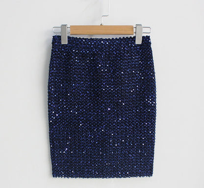 Spring and summer, blingbling sequins, elastic and versatile, slim and buttock skirt  3682