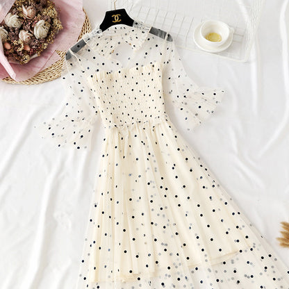 Xiaozhong wave dot mesh dress super xiansen series  4318
