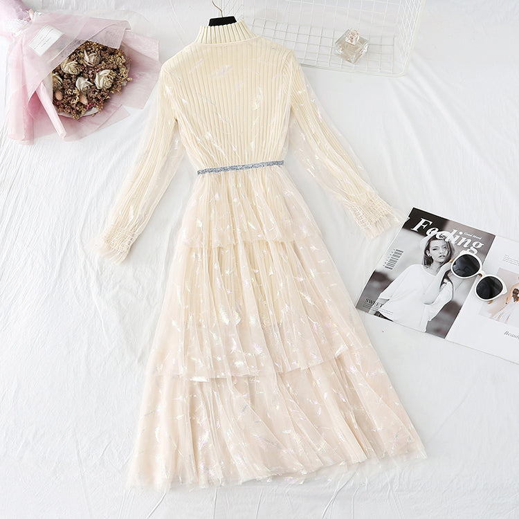 Super fairy foreign style feather mesh dress  4077
