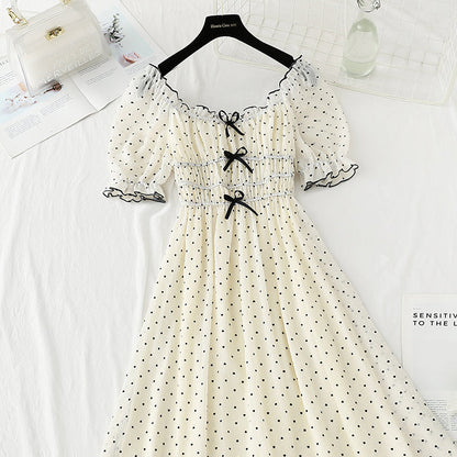 French white temperament small skirt bubble sleeve Princess Dress  4418