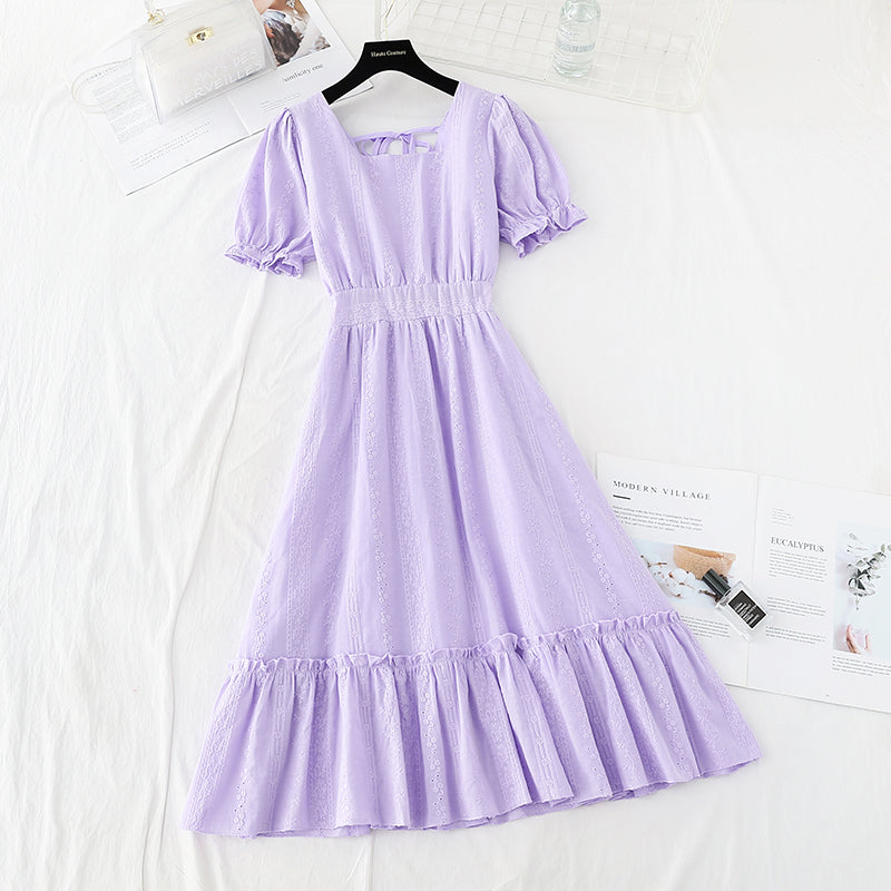 New cotton hemp hook embroidery French retro waist closing slim skirt  4519