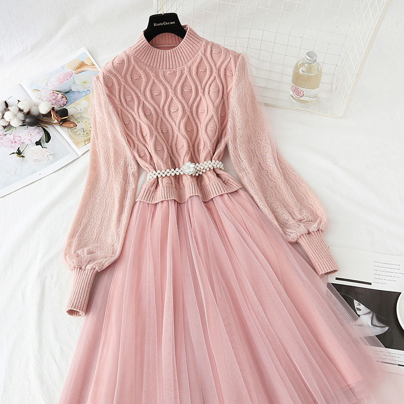 New style bottom sweater stitched mesh French fairy dress  4438