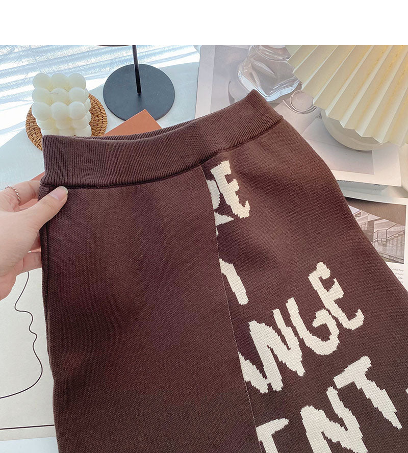 New Korean minority fashion retro printed letter high waist A-shaped skirt  5431