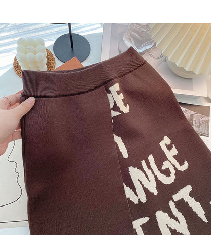 New Korean minority fashion retro printed letter high waist A-shaped skirt  5431
