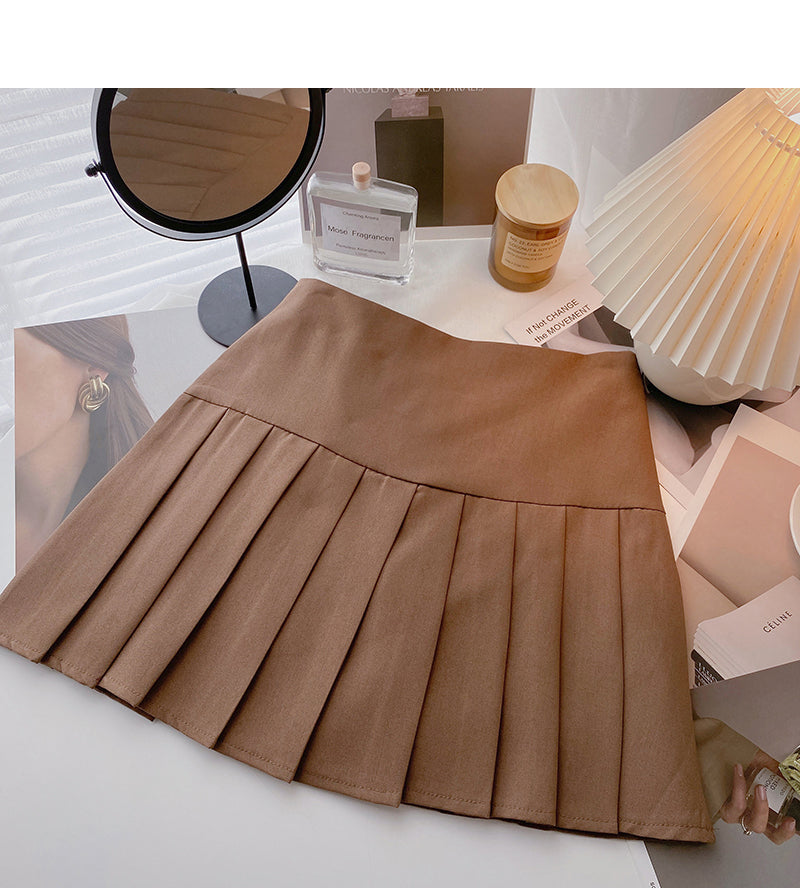 New design personalized double row button high waist A-line pleated skirt  5647