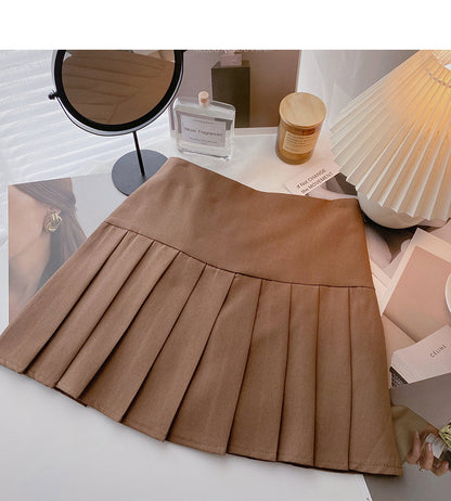 New design personalized double row button high waist A-line pleated skirt  5647