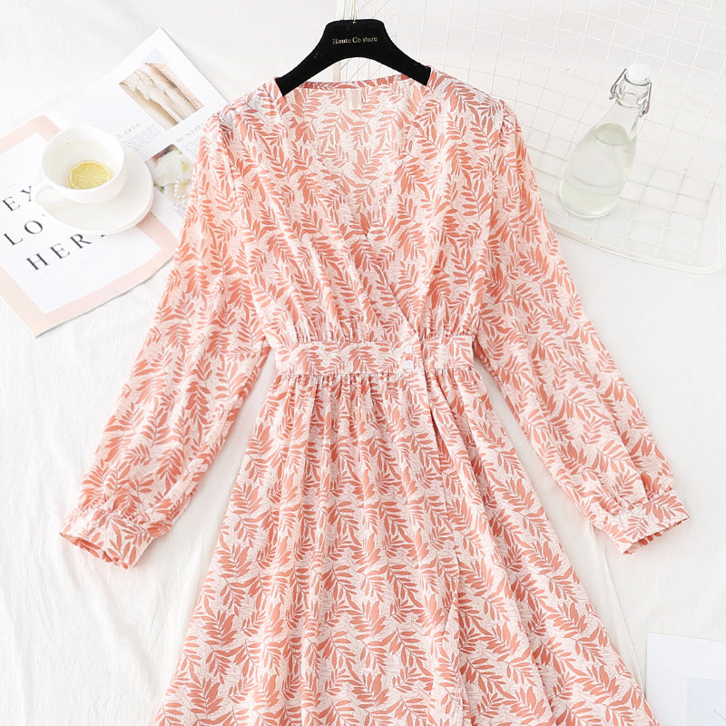 Chiffon dress is slim, light and mature, floral skirt  4083