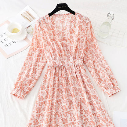 Chiffon dress is slim, light and mature, floral skirt  4083