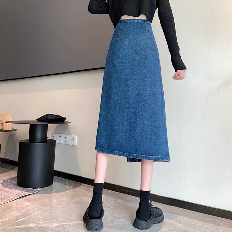 Split jean skirt, new high waist, irregular long skirt  3663