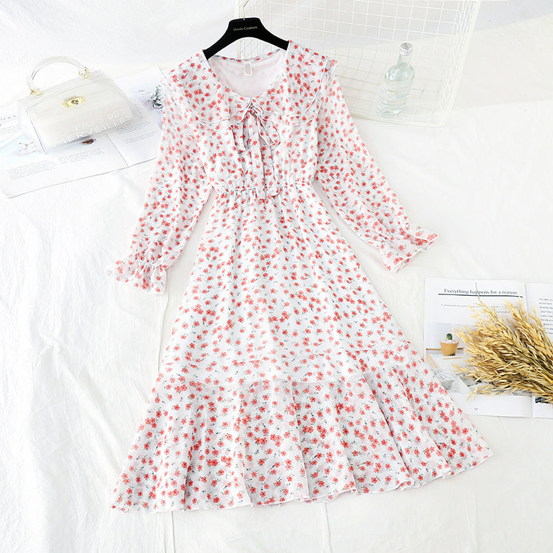 Retro floral Platycodon grandiflorum skirt shows thin waist  3842