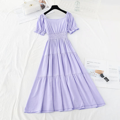 New style goddess of temperament fan lace edge French retro long skirt  4644