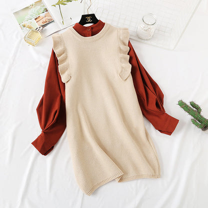 Slim sweater knitted vest vest with shirt skirt  4450
