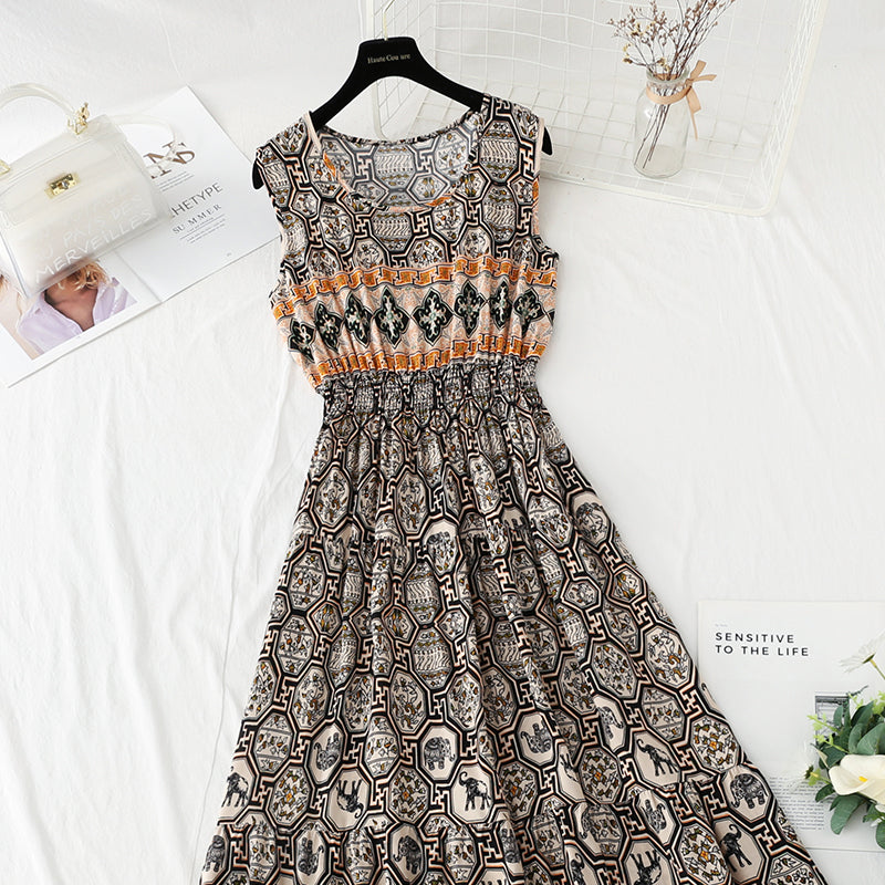 Long skirt with slim waist and French retro national style beach skirt  4231
