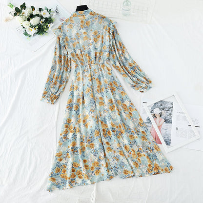The new female Floral Chiffon dress is slim at the waist  4545