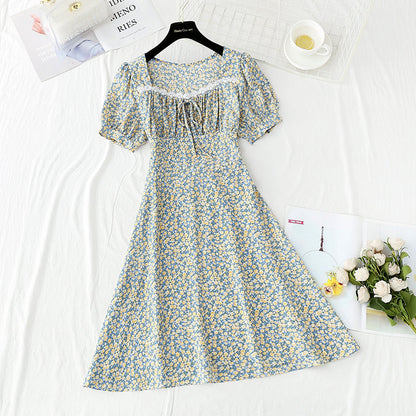 New style gentle wind sweet square collar lace temperament small skirt  4860