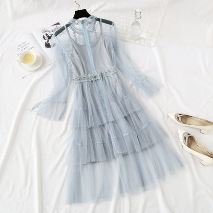 Small retro doll skirt heavy industry lace mesh cake dress  4460
