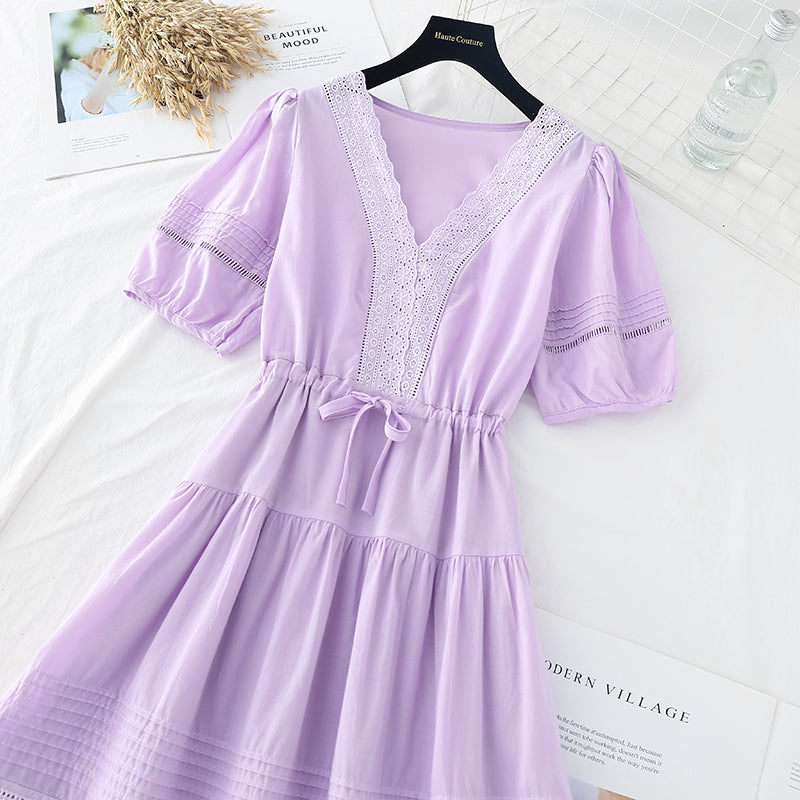 The new gentle cotton linen skirt is slim at the waist. French minority dress  4657